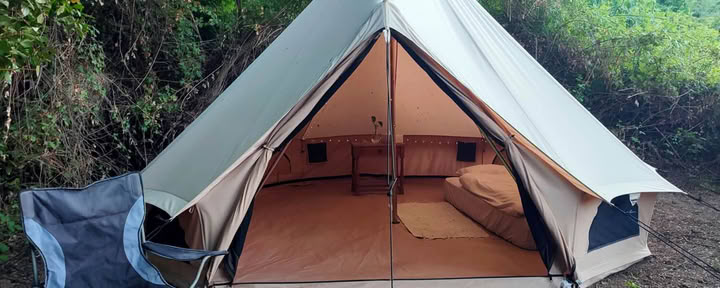 Glamping Bell Tent for 1 guest with outside bathroom